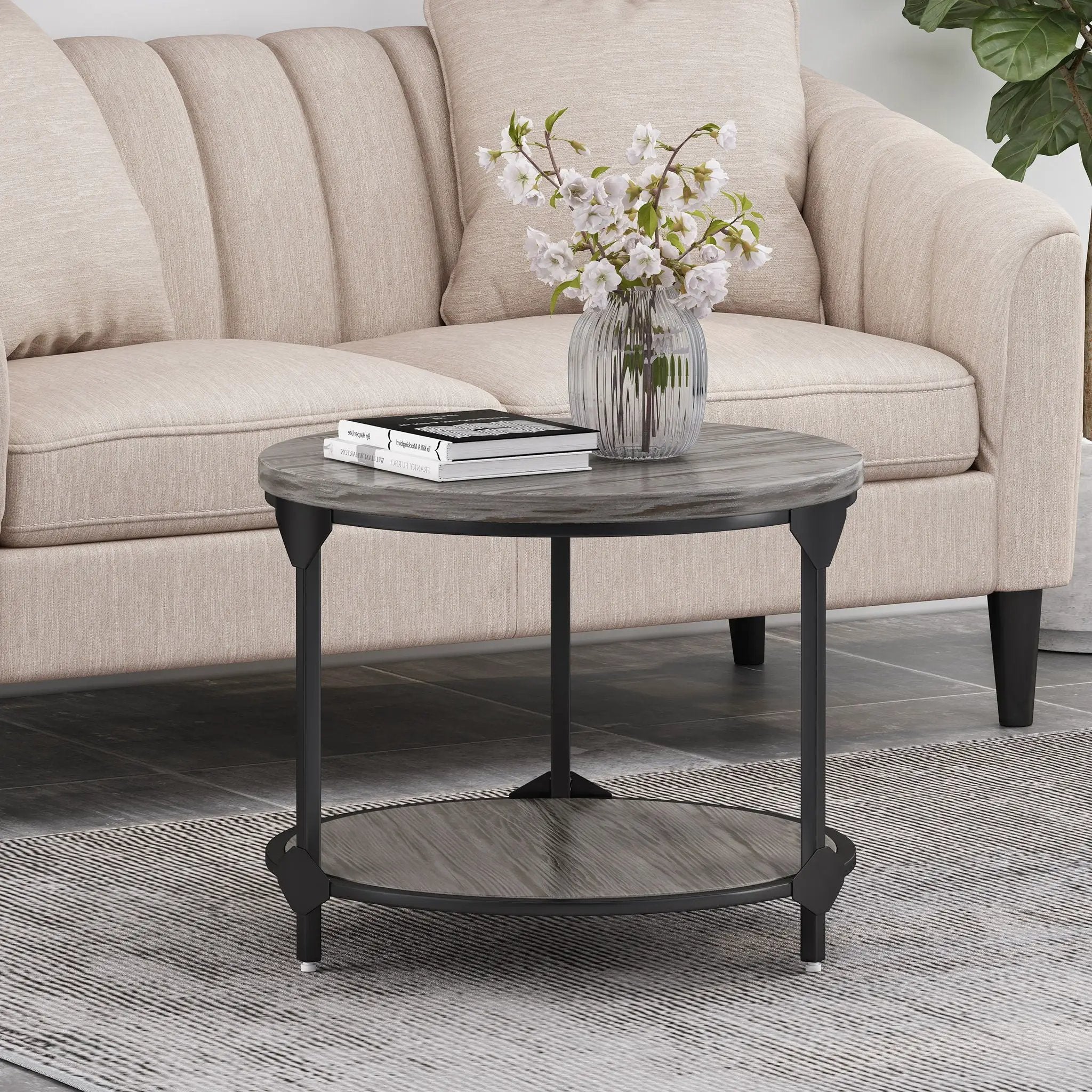 Coffee Table With Wood Patterned Tabletop And Iron Frame - Gray by HouseOfZazla