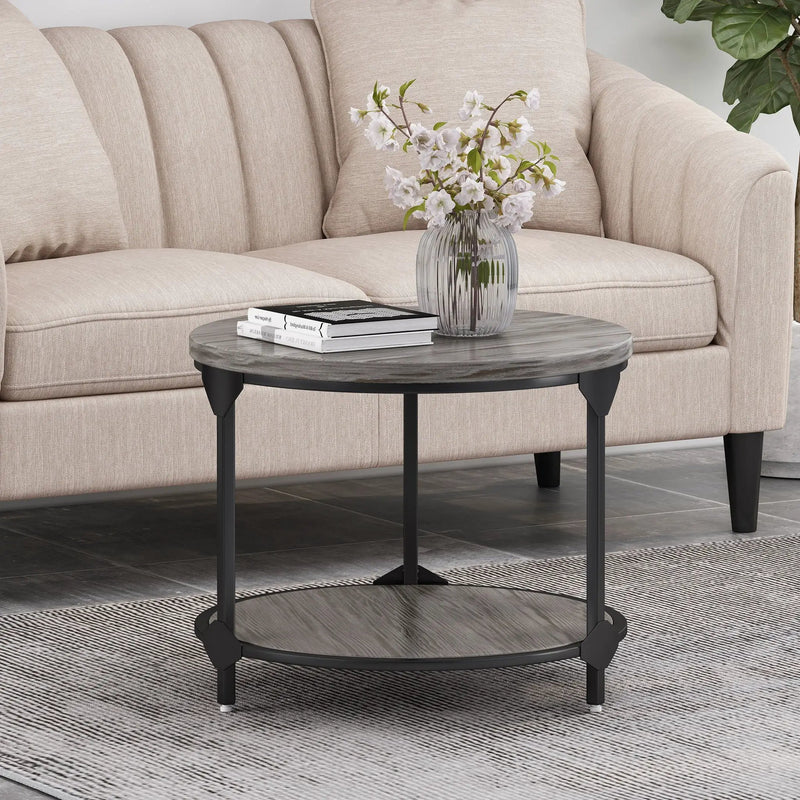 Coffee Table With Wood Patterned Tabletop And Iron Frame - Gray by HouseOfZazla