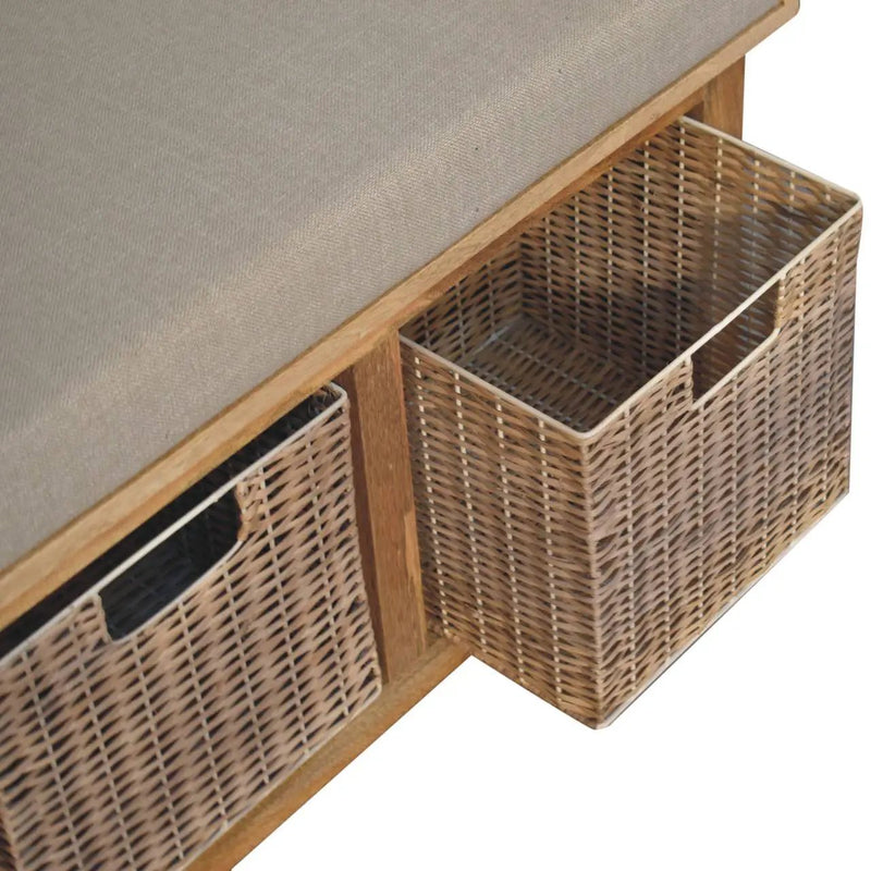 Rattan Basket Linen Bench - Brown by HouseOfZazla