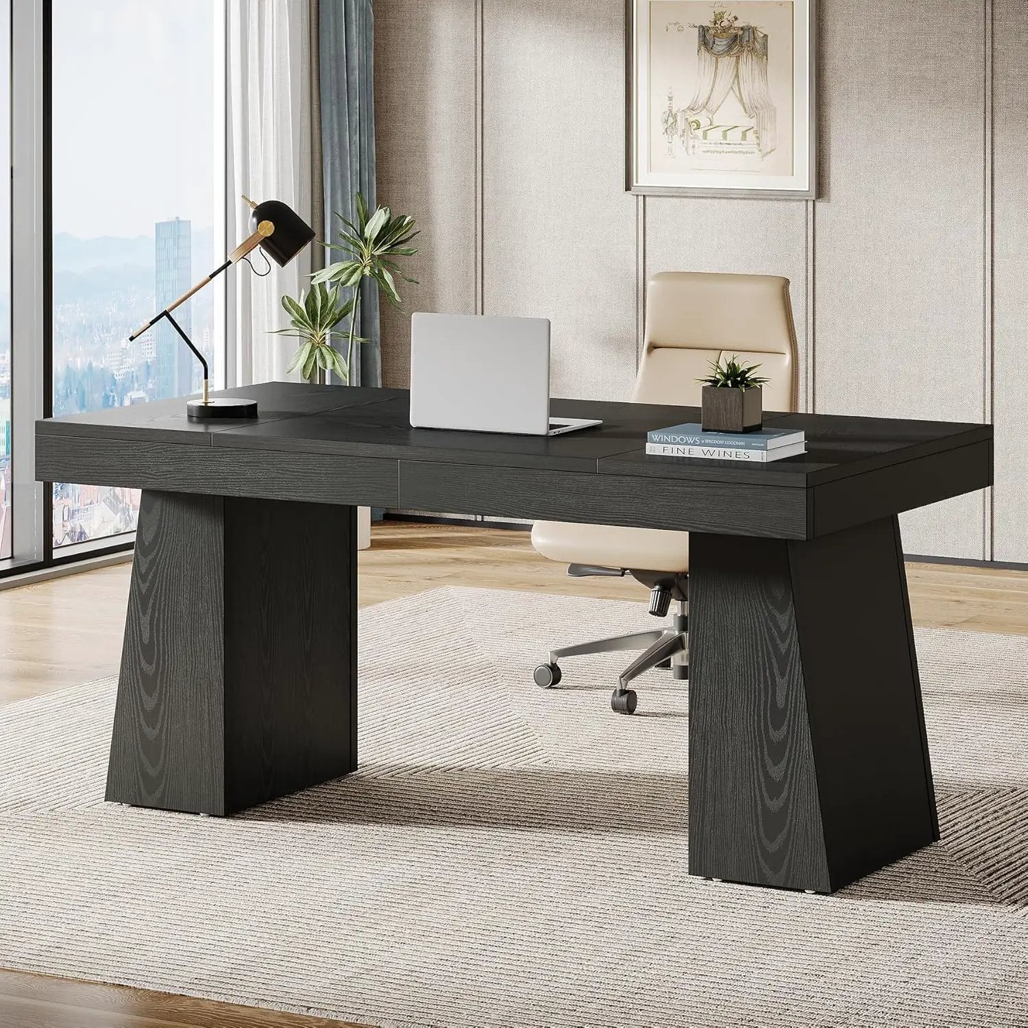 Executive Desk, Workstation With Double Trapezoid Base by HouseOfZazla