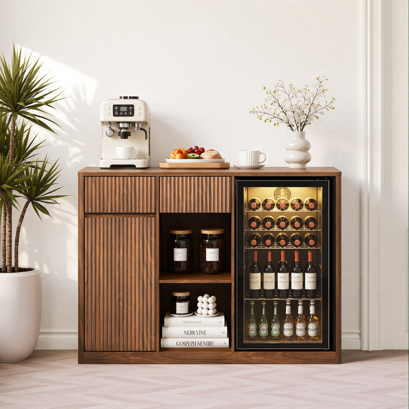 51" Fluted Bar Cabinet with Fridge Space and Wine Glass Rack by HouseOfZazla