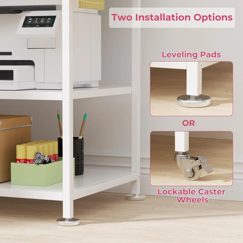 Large Heat Press Table With Charging Station, Movable Workbench For Diy Sublimation - White by HouseOfZazla