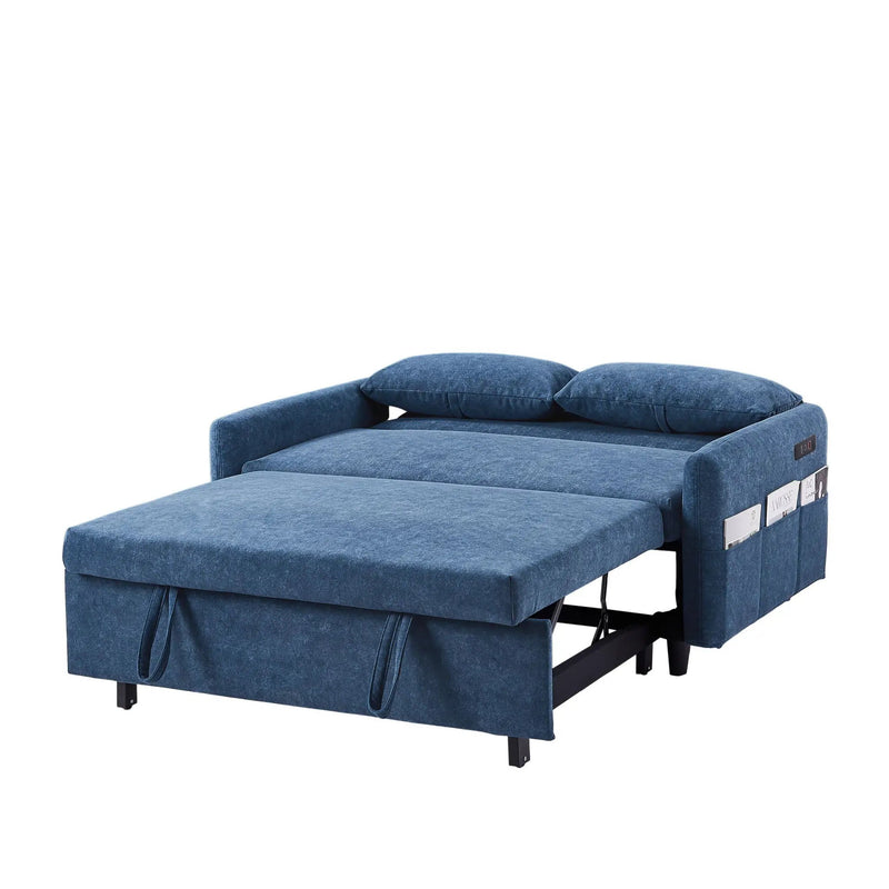 Pull Out Sleep Sofa Bed Loveseats Sofa Couch With Adjsutable Backrest, Storage Pockets, 2 Soft Pillows, USB Ports For Living Room, Bedroom, Apartment, Office by HouseOfZazla