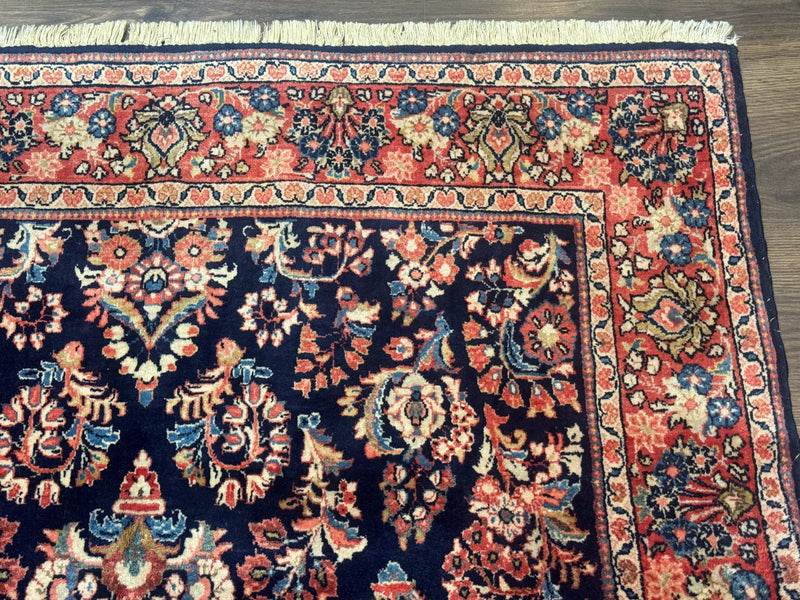 Navy Blue Persian Rug 4x6, Sarouk Mohajeran Carpet, Antique Persian Rug, Floral by Jewel Rugs