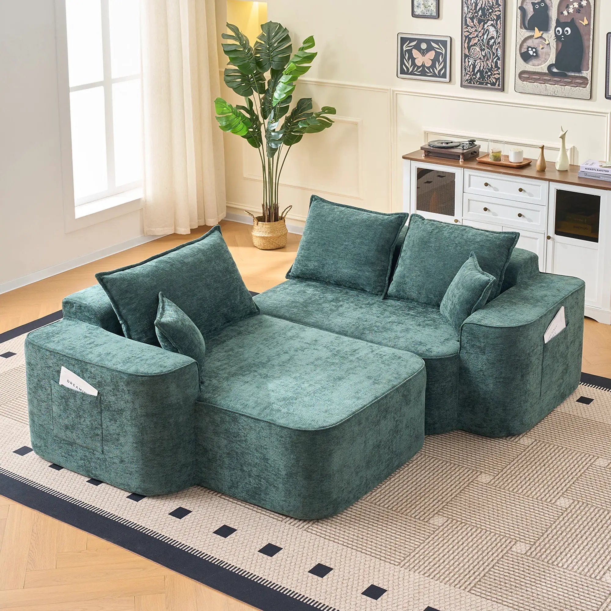 Modern Green Chenille L Shaped Sectional Sofa with Chaise by BLAKHOM