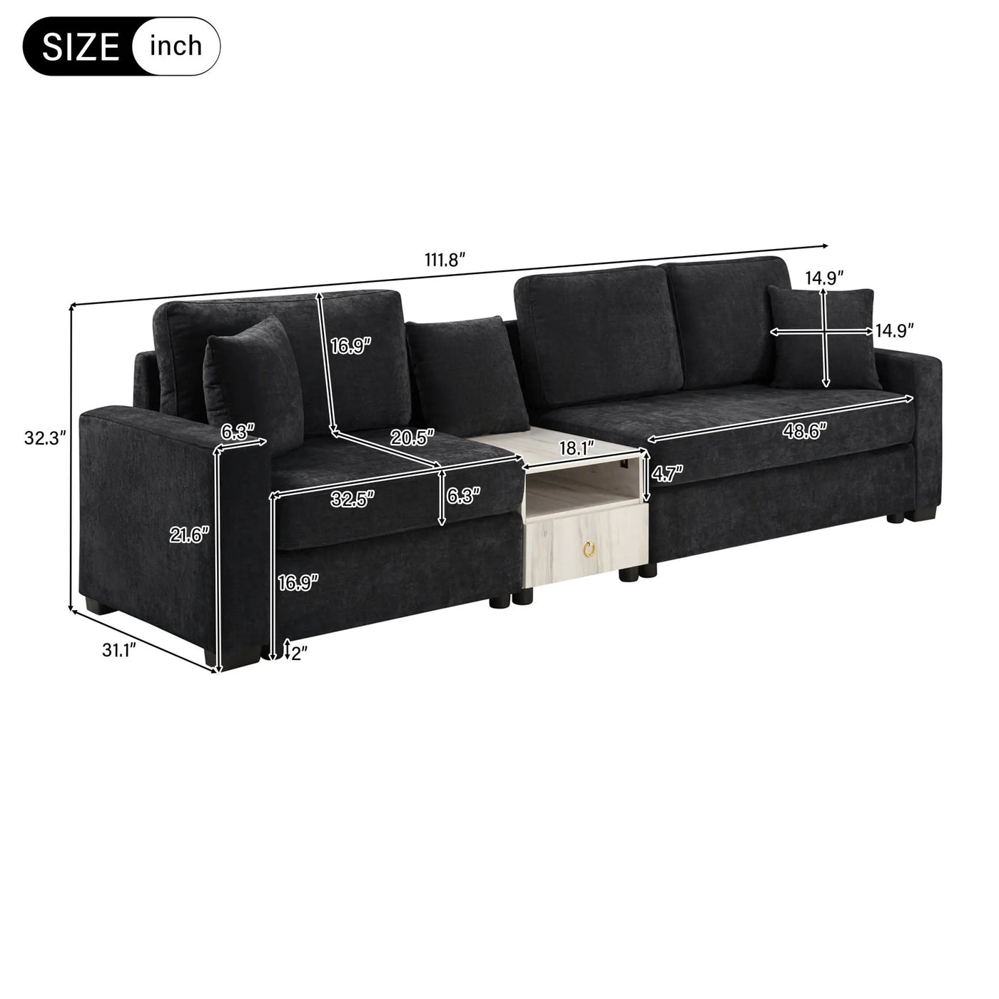 Modular Sofa Couch With Storage Armrest And Center Console by HouseOfZazla
