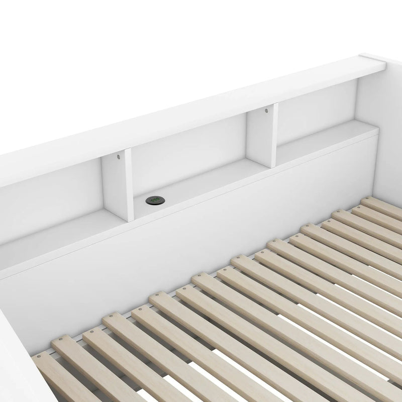 Daybed Frame With Storage Bookcases, 2 Drawers, Charging Station