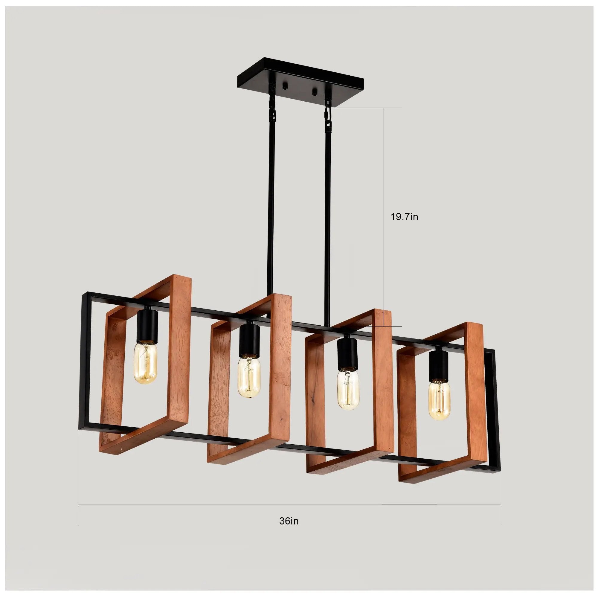 4 Light Kitchen Island Lights Pendant Light Farmhouse Dining Room Light Fixture, Rectangular Chandelier, 36" Hanging Lighting For Living Room, Conference Room, Home Office - Matte Black by Unique Piece Furniture