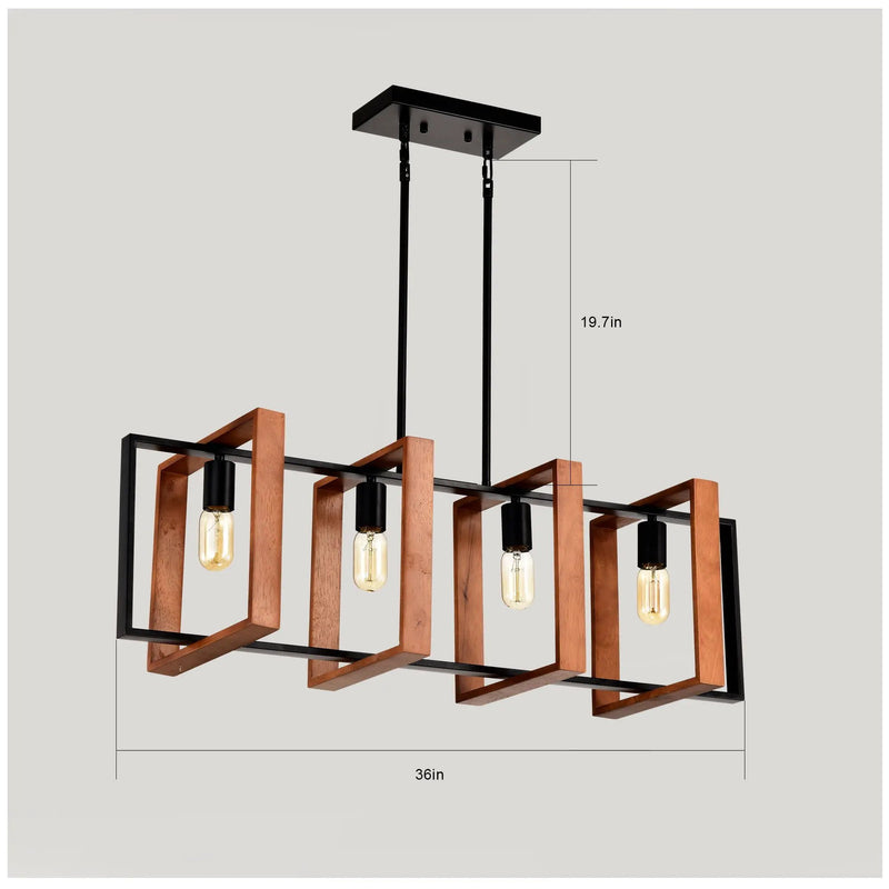 4 Light Kitchen Island Lights Pendant Light Farmhouse Dining Room Light Fixture, Rectangular Chandelier, 36" Hanging Lighting For Living Room, Conference Room, Home Office - Matte Black by Unique Piece Furniture
