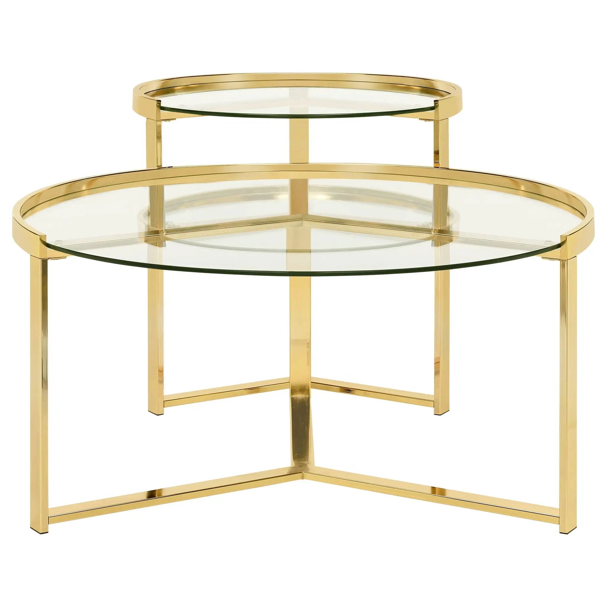 Delia 2-Piece Round Glass Top Nesting Coffee Table Gold by Unique Piece Furniture