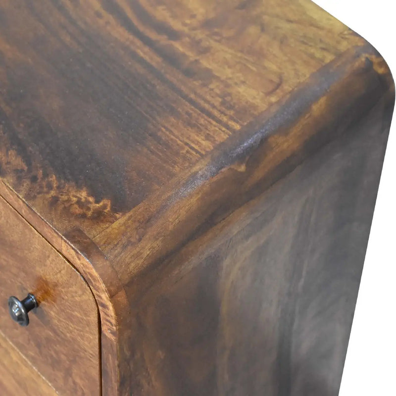 Solid Wood Mini Curved Chestnut Chest, 3-Drawer, Nordic Legs by HouseOfZazla