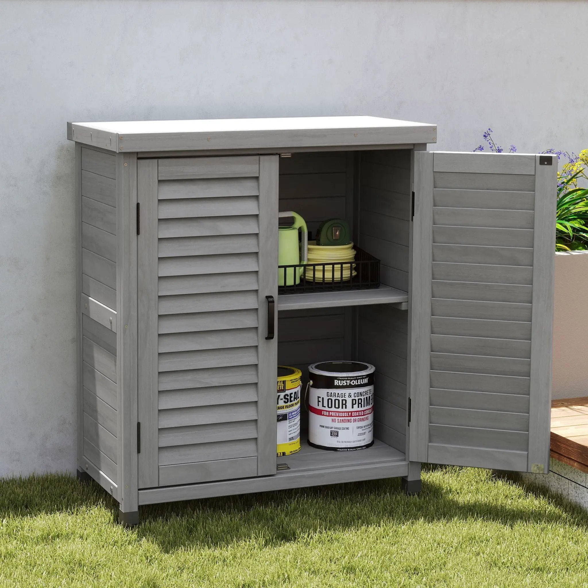 Potting Bench With Storage Cabinet And Metal Table Top For Outdoor by Unique Piece Furniture