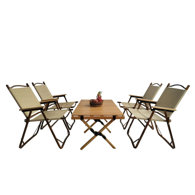 5 Pieces Dining Set, Multi-Function Foldable And Portable, 1 Dining Table & 4 Folding Chairs, Indoor And Outdoor Universal - Natural by Unique Piece Furniture