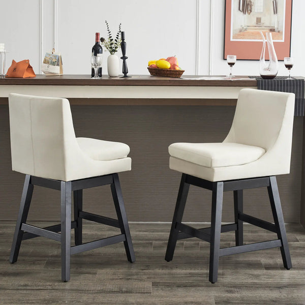 Upholstered Swivel Bar Stools With Ergonomic Design (Set of 2) - Cream White, photo 2 of 7