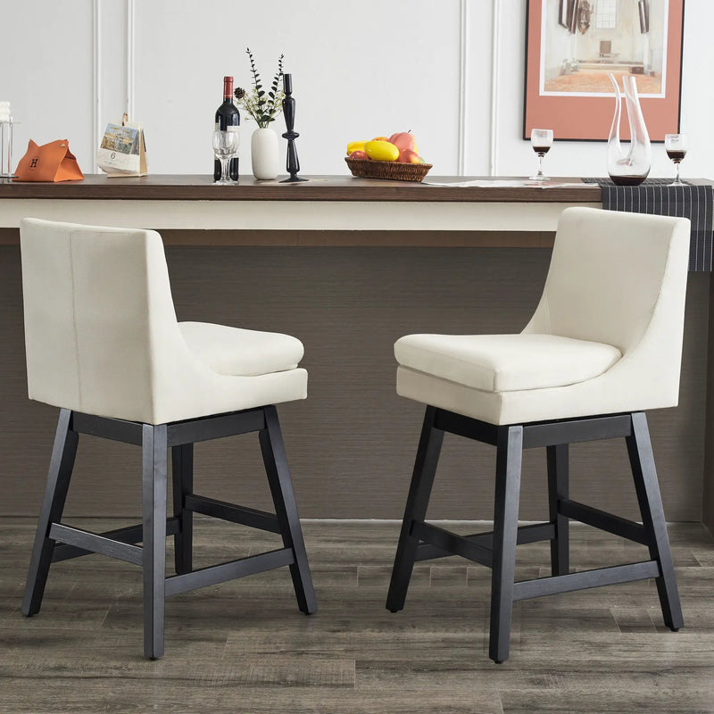 Upholstered Swivel Bar Stools With Ergonomic Design (Set of 2) - Cream White by Unique Piece Furniture