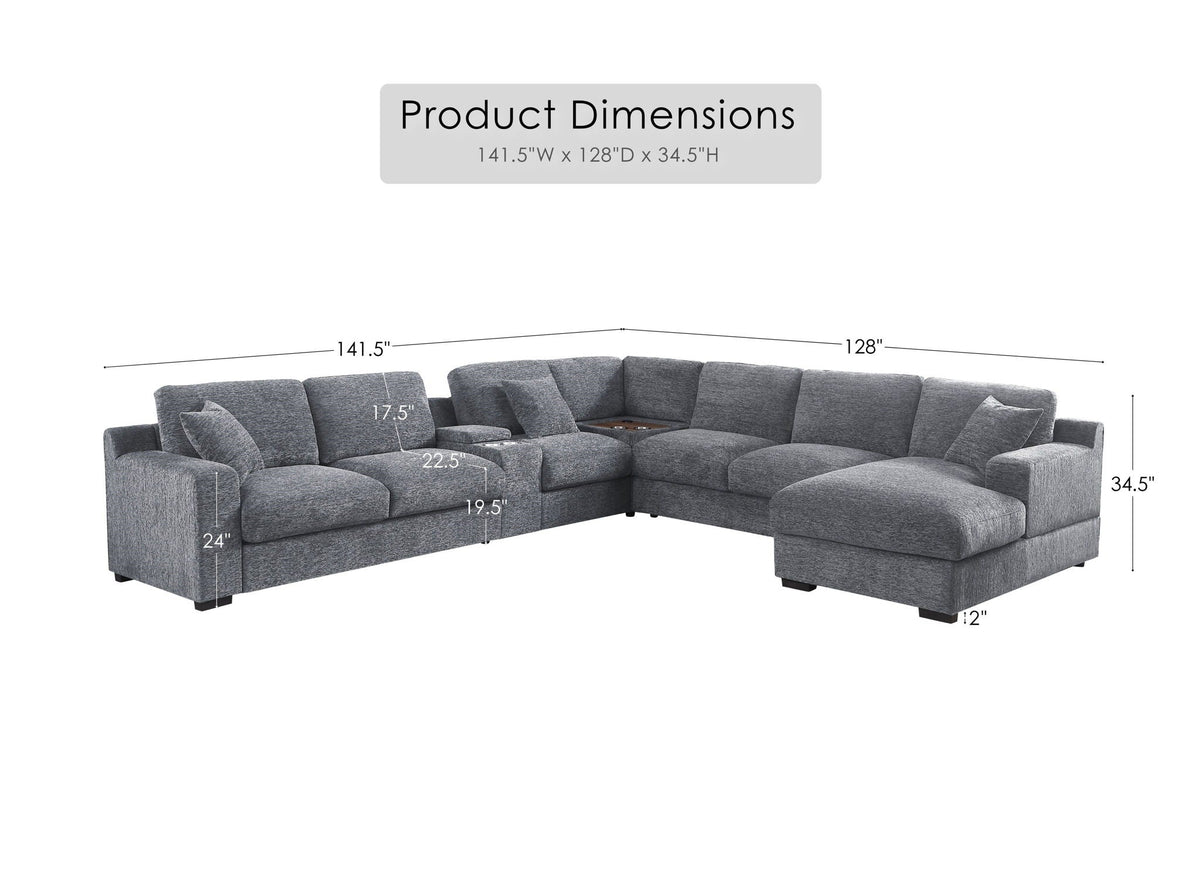 Celine - Fabric Corner Sectional Sofa With Right-Facing Chaise, Cupholders, And Charging Ports, photo 5 of 21