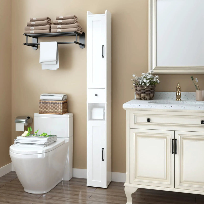 Slim Tall Bathroom Storage Cabinet With Adjustable Shelves, 2 Doors Freestanding Cabinet - White by HouseOfZazla
