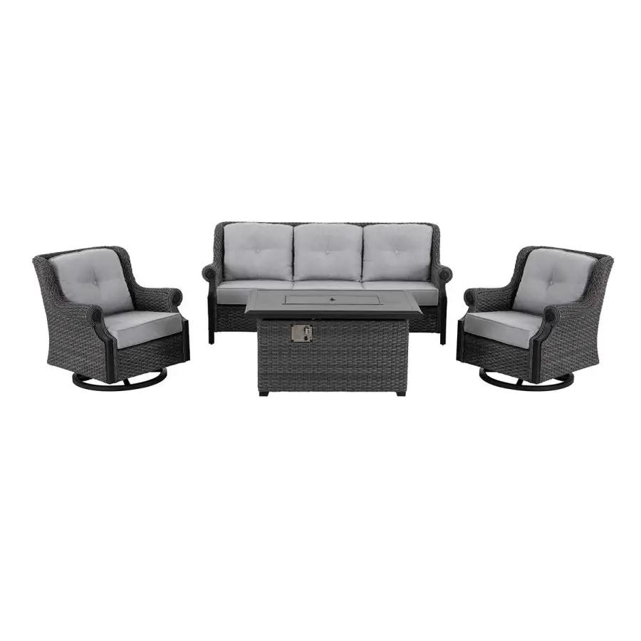 Lassen 4-Piece Firepit Set with Swivel Rocking Chairs by Outdoor-USA®