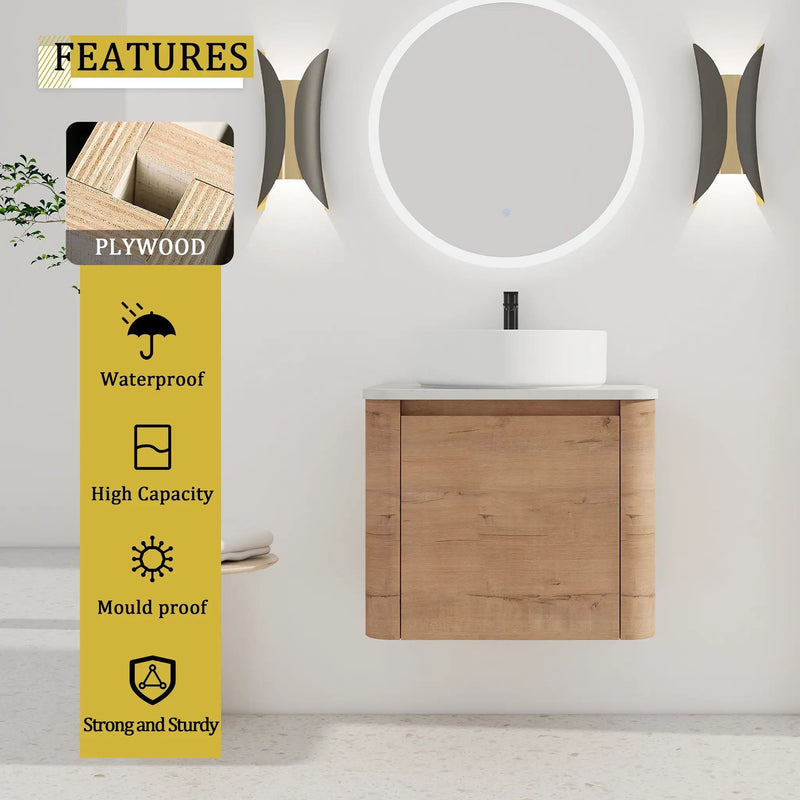 24" Wall-Mounted Bathroom Vanity With Ceramic Art Sink & Soft-Close Door by HouseOfZazla