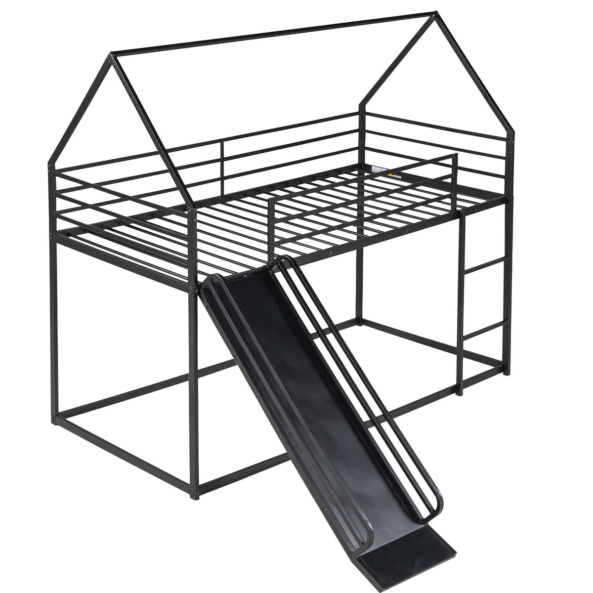 Twin Over Twin House Bunk Bed with Slide and Ladder - Black or White