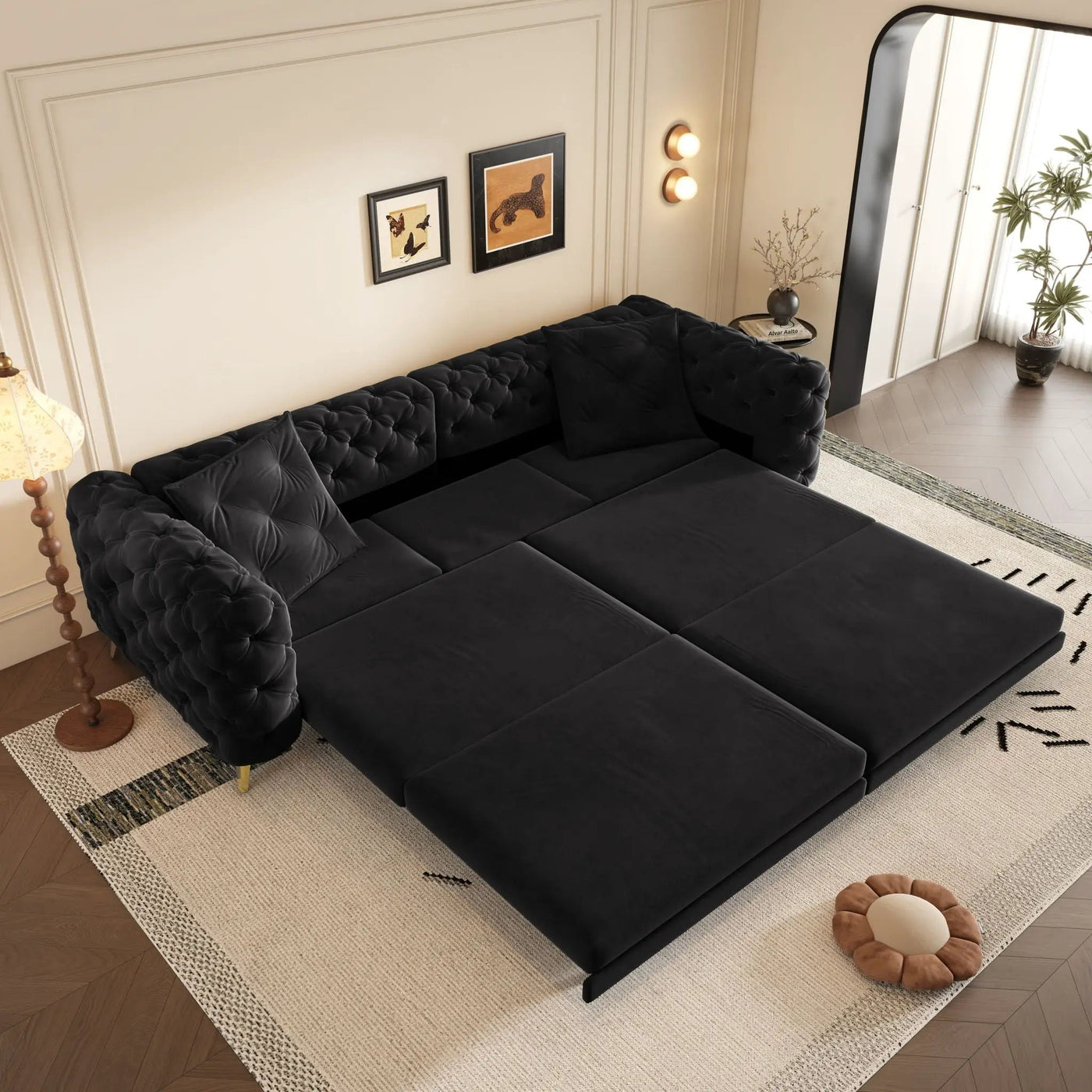 3 In 1 Convertible Sleeper, Deep Seat Pull Out Sofa Bed, Button Tufted by HouseOfZazla