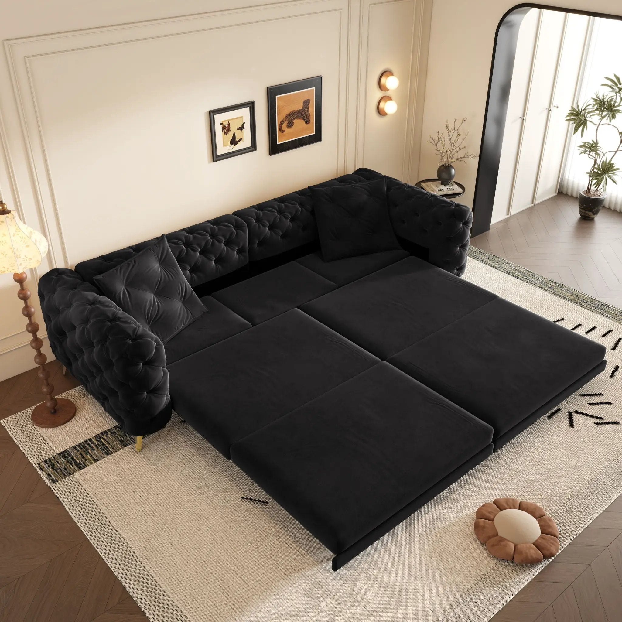 3 In 1 Convertible Sleeper, Deep Seat Pull Out Sofa Bed, Button Tufted by HouseOfZazla