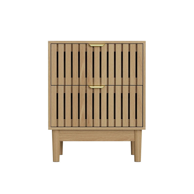 Bedside Table With Grille Design And 2 Drawers, Side Table For Bedroom - Oak by Unique Piece Furniture