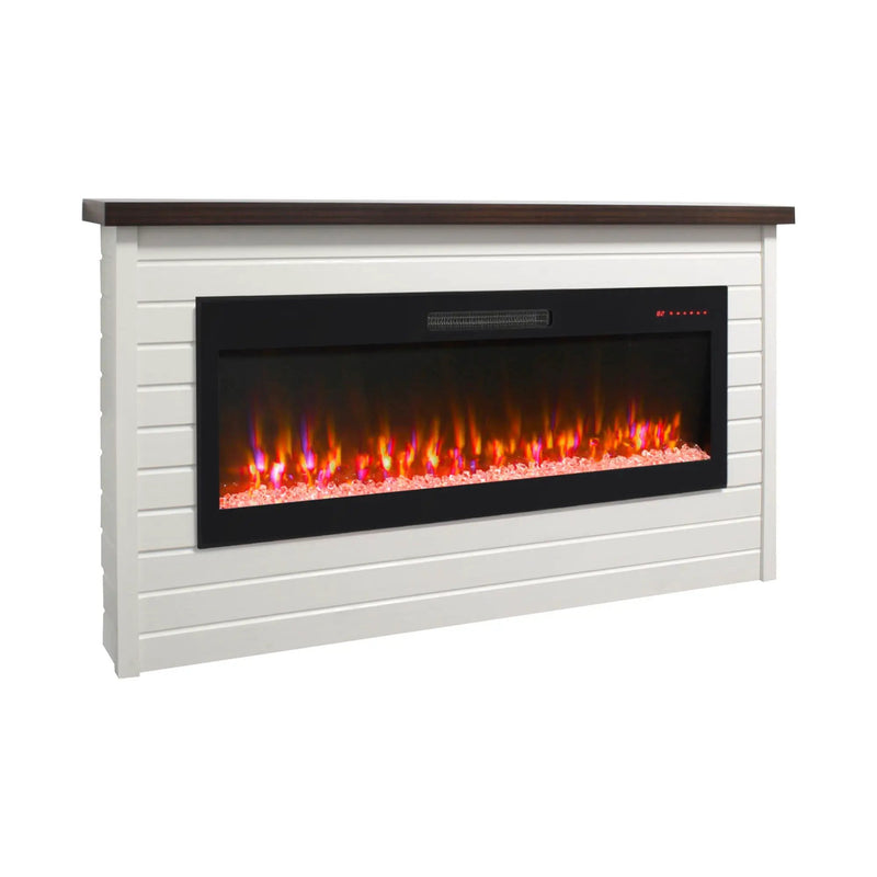 65" Electric Fireplace With Wall Mantel, 50" Fireplace Insert Heater, Remote Control, Timer For Living Room - Antique White by HouseOfZazla