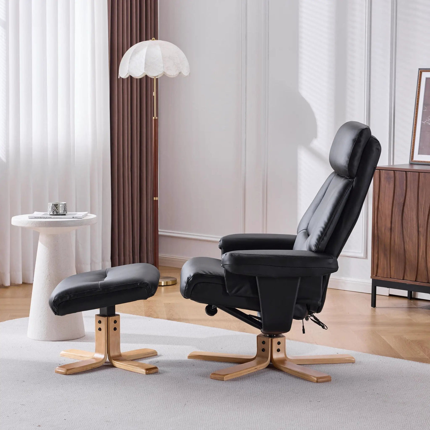 Upholstered Heated Massage 360° Swivel Accent Chair With Ottoman by HouseOfZazla