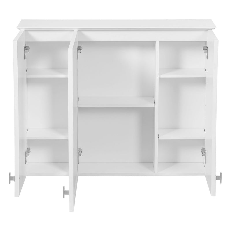 Wall Mounted Mirror Cabinet With 5 Adjustable Shelves, Rectangular Storage For Bathroom - White by HouseOfZazla