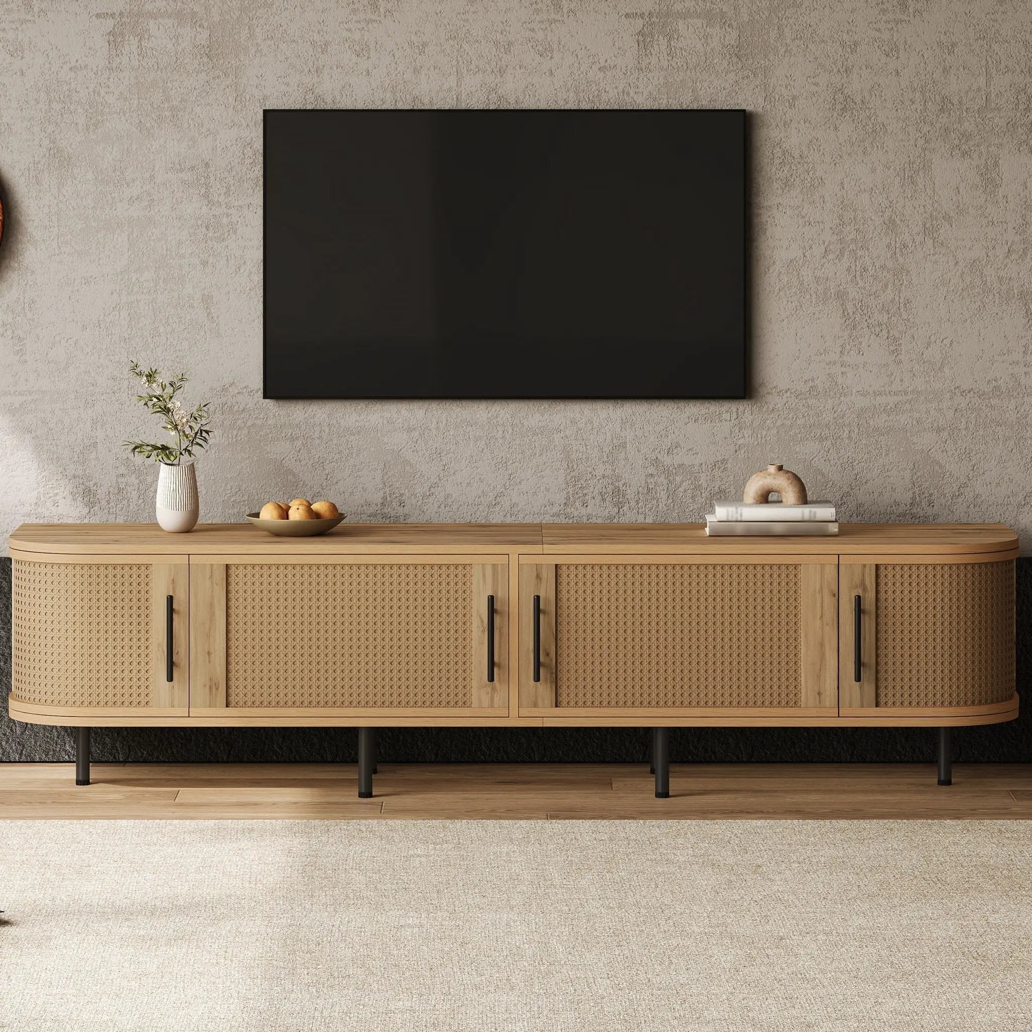 70" TV Stand With Doors, Construction For TVs Up To 80" - Natural Wood by HouseOfZazla