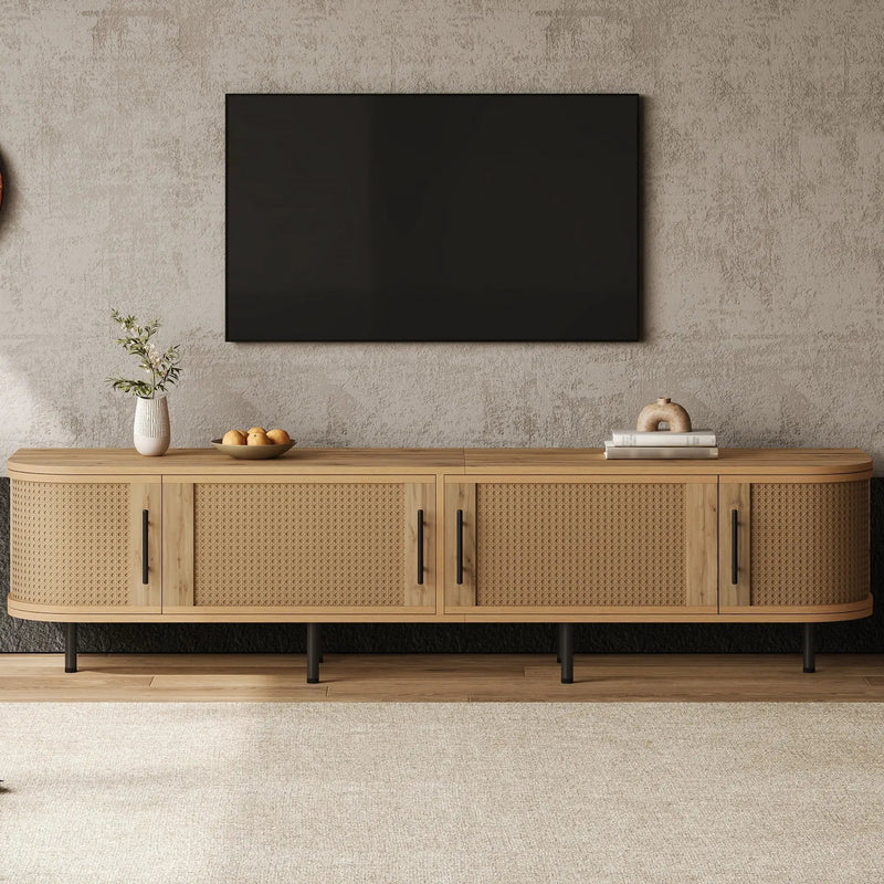70" TV Stand With Doors, Construction For TVs Up To 80" - Natural Wood by HouseOfZazla