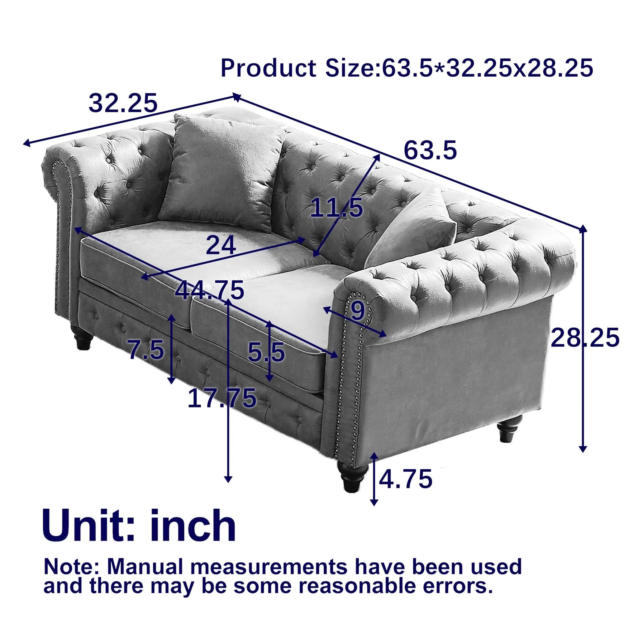 FX 63.5" Contemporary Design Chesterfield Sofa by HouseOfZazla