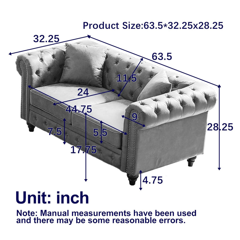 FX 63.5" Contemporary Design Chesterfield Sofa by HouseOfZazla