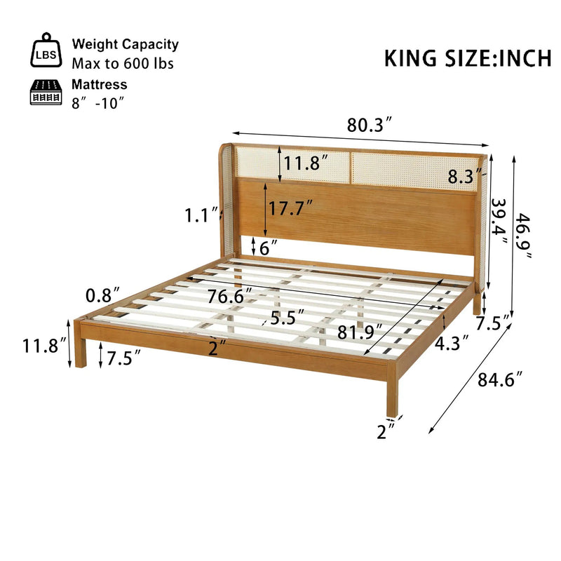 Premium Rubber Wood Platform Bed Frame with Headboard by HouseOfZazla