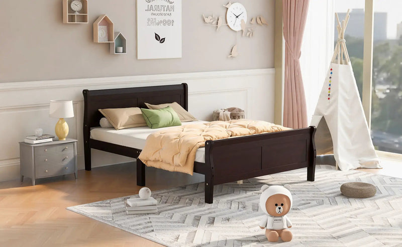 Platform Bed Frame Mattress Foundation Sleigh Bed With Headboard / Footboard / Wood Slat Suppor by HouseOfZazla