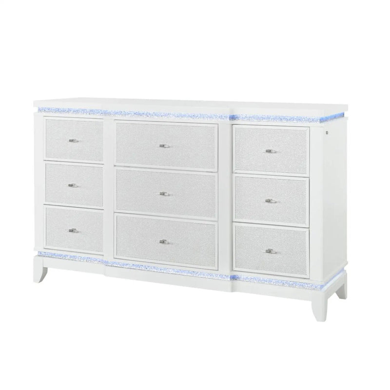 Adalid - Dresser With LED Light And Glittered Drawer Fronts - White by HouseOfZazla