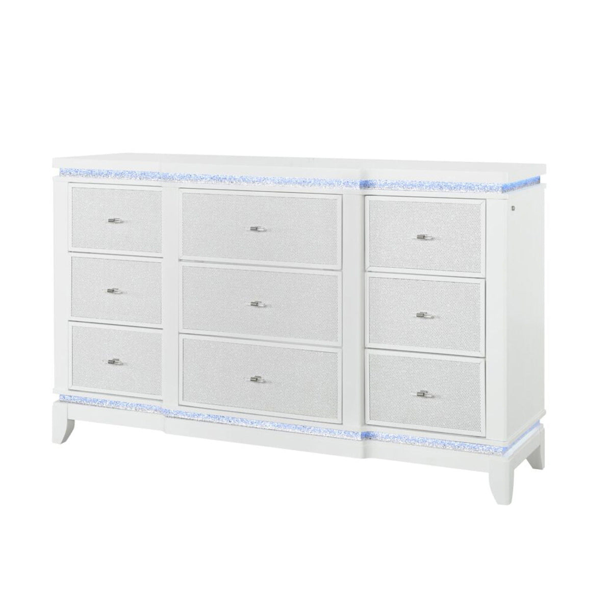 Adalid Dresser With LED Light And Glittered Drawer Fronts - White, photo 2 of 9