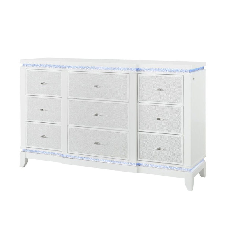 Adalid Dresser With LED Light And Glittered Drawer Fronts - White, photo 2 of 9