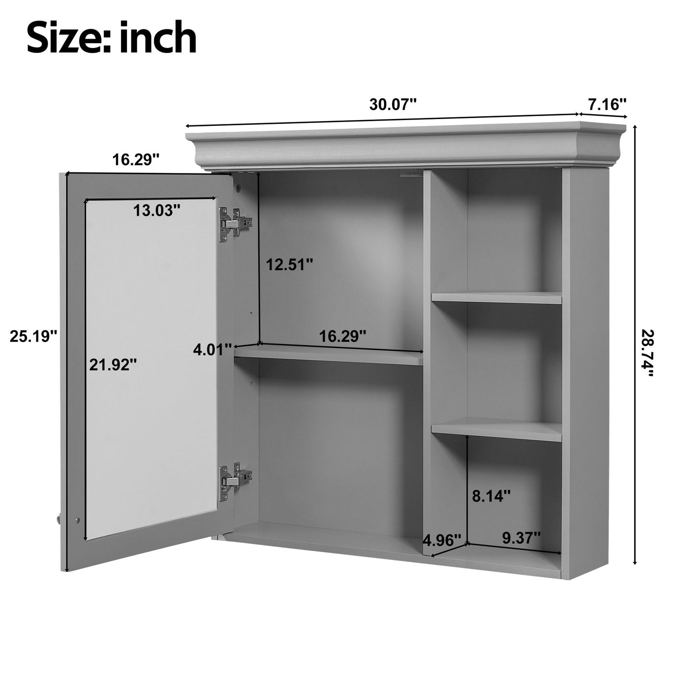 Wall Mounted Bathroom Medicine Cabinet With Mirror And Adjustable Storage With Soft Close Hinges by Unique Piece Furniture