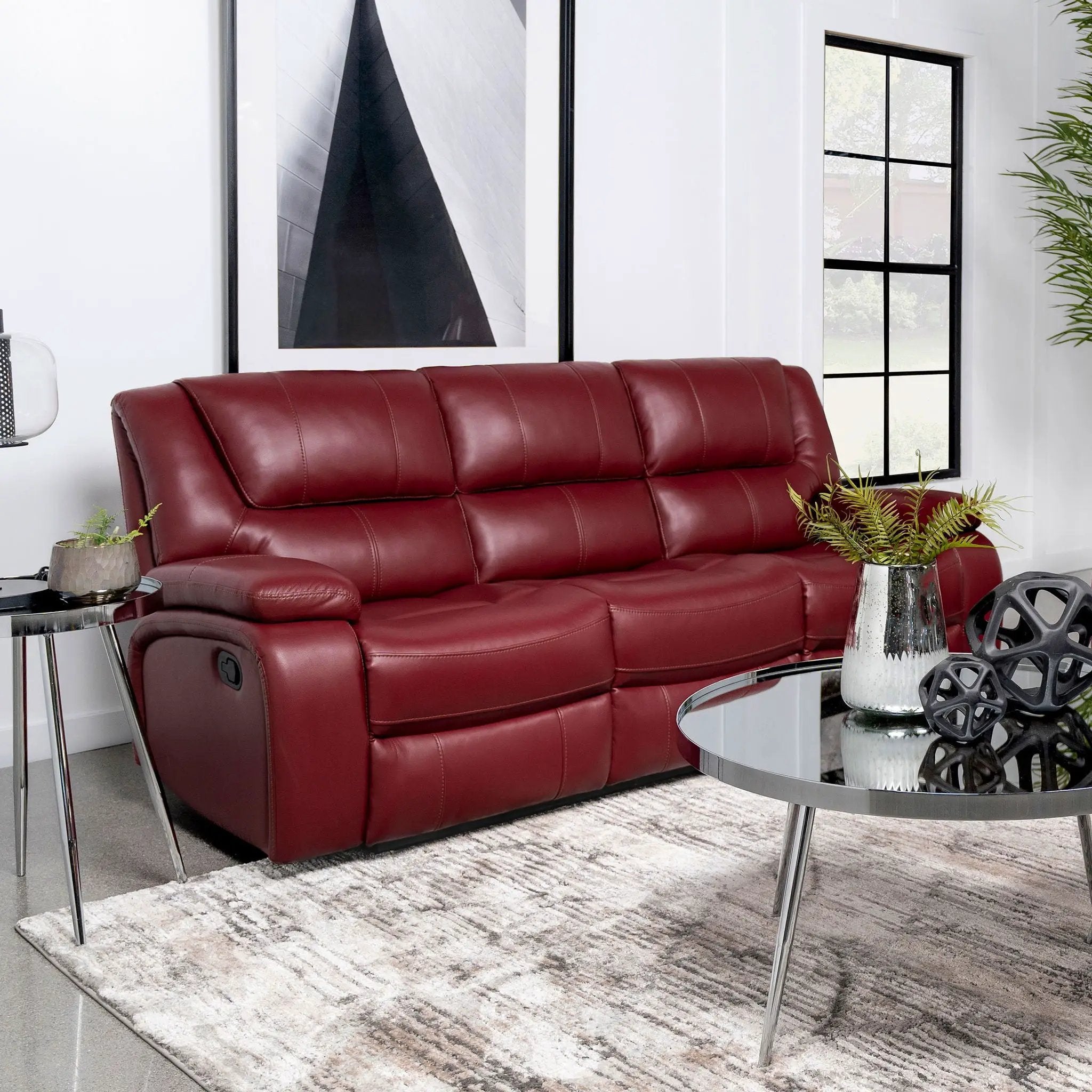 Camila Upholstered Motion Reclining Sofa Red by Unique Piece Furniture