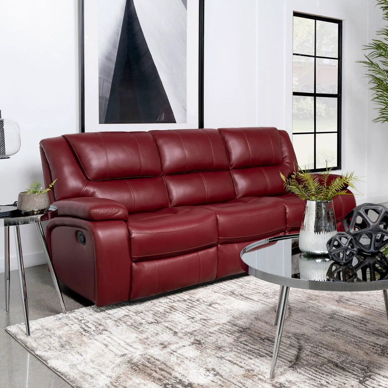 Camila Upholstered Motion Reclining Sofa Red by Unique Piece Furniture