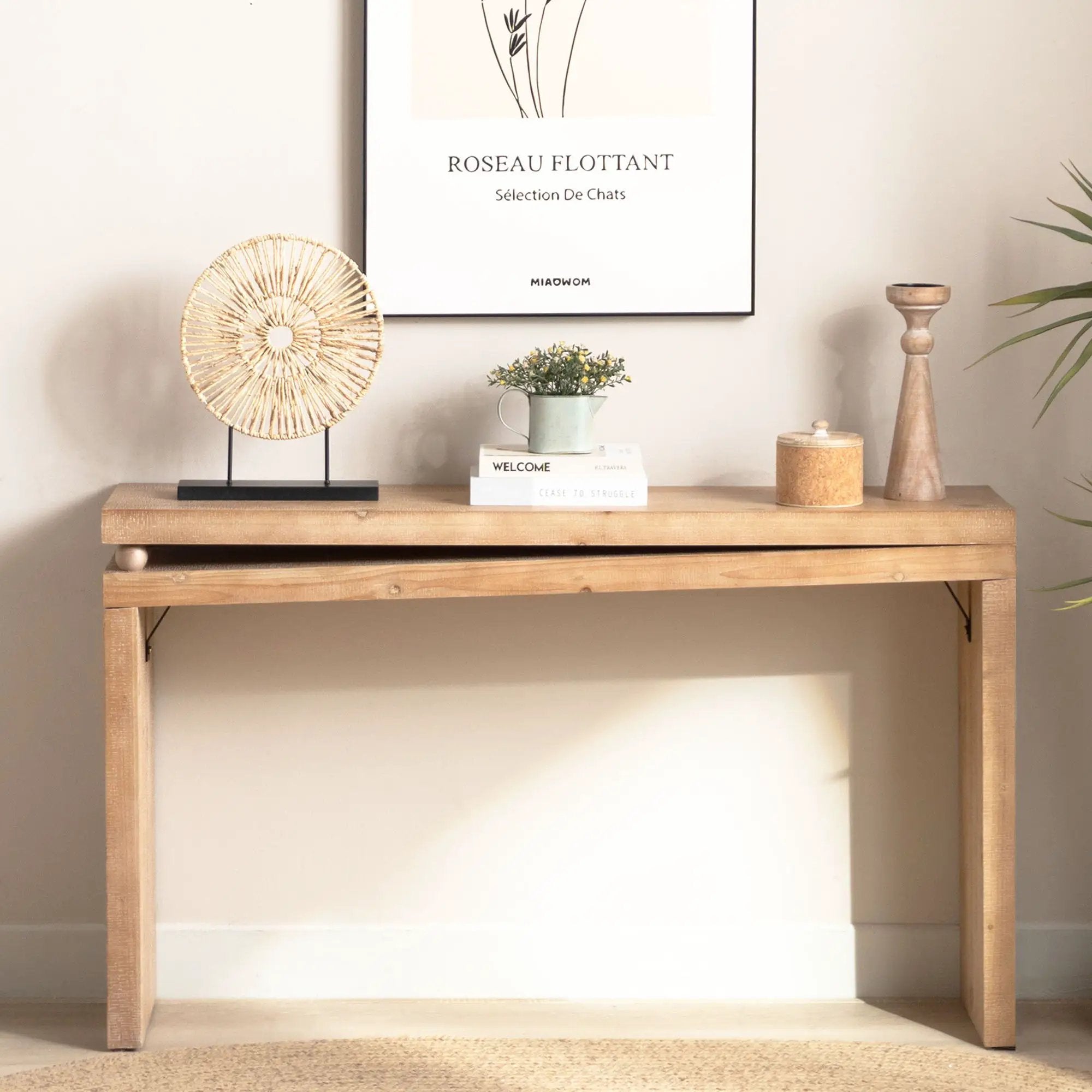 Slim Console Table, Narrow Entryway Table With Bead Detail - Light Natural / Natural by HouseOfZazla