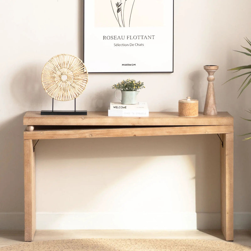 Slim Console Table, Narrow Entryway Table With Bead Detail - Light Natural / Natural by HouseOfZazla