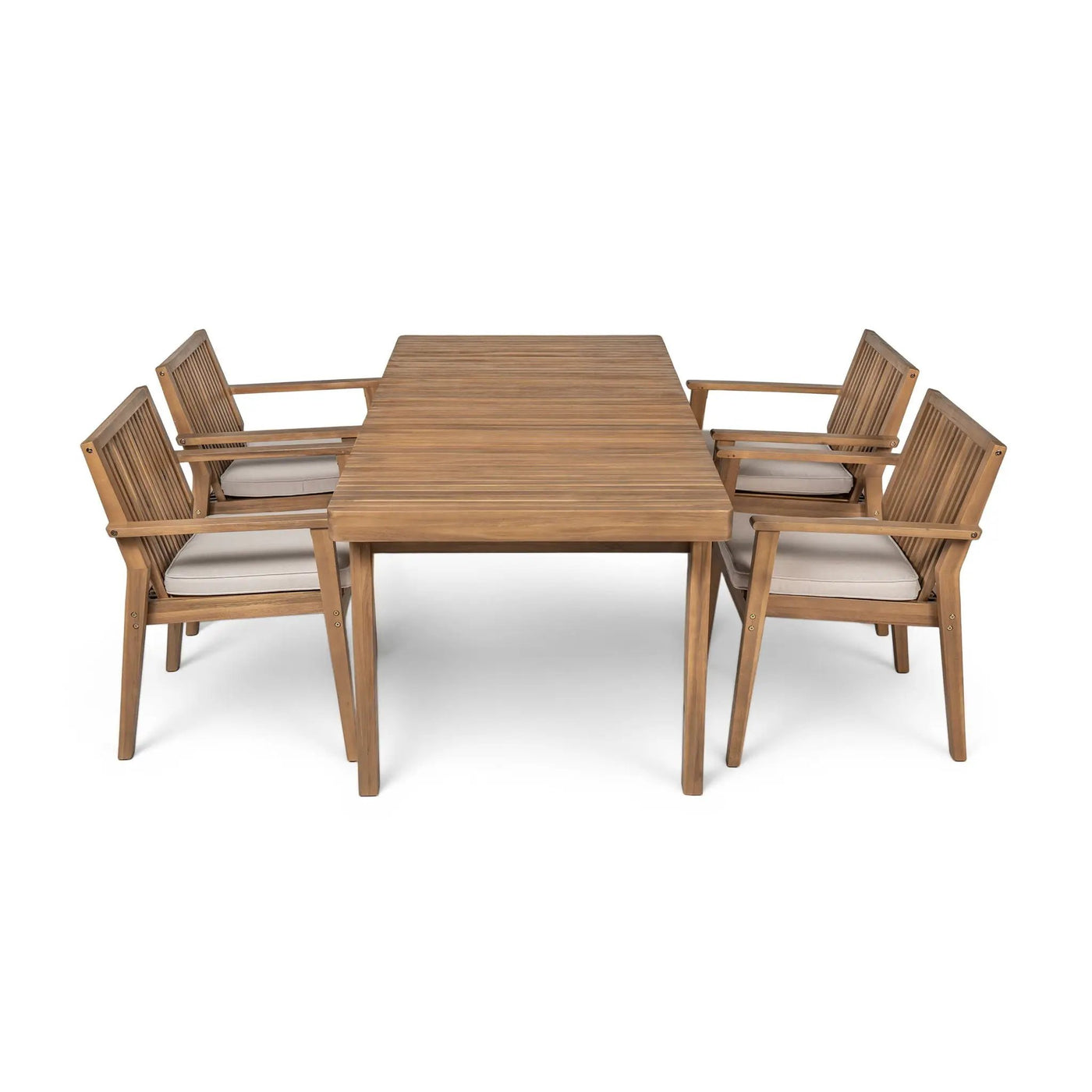 5 Piece Patio Furniture Set Acacia Wood Table And 4 Heavy Duty Cushioned Chairs by HouseOfZazla