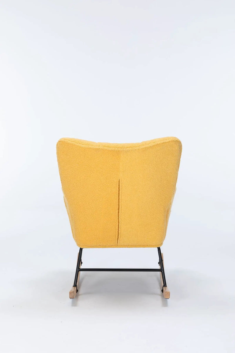 Rocking Chair Nursery, Teddy Upholstered Glider Rocker With High Backrest, Reading Chair Modern Rocking Accent Chairs Glider Recliner For Living Room - Yellow by Unique Piece Furniture