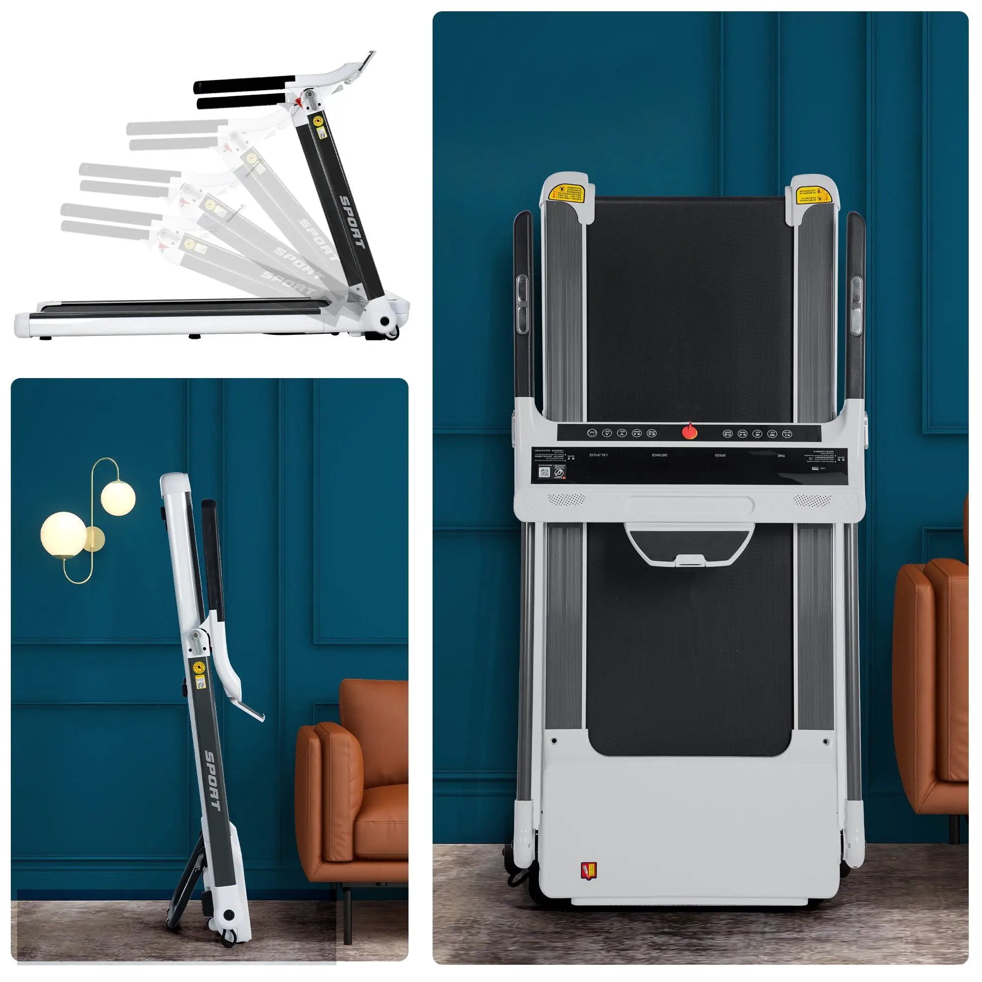 Portable Compact Treadmill, Electric Motorized 3.5Hp, 14Km / H, Medium Running Machine Motorised Gym 330Lbs, Foldable For Home Gym Fitness Workout Jogging Walking, Bluetooth Speaker App Fitime - White by HouseOfZazla