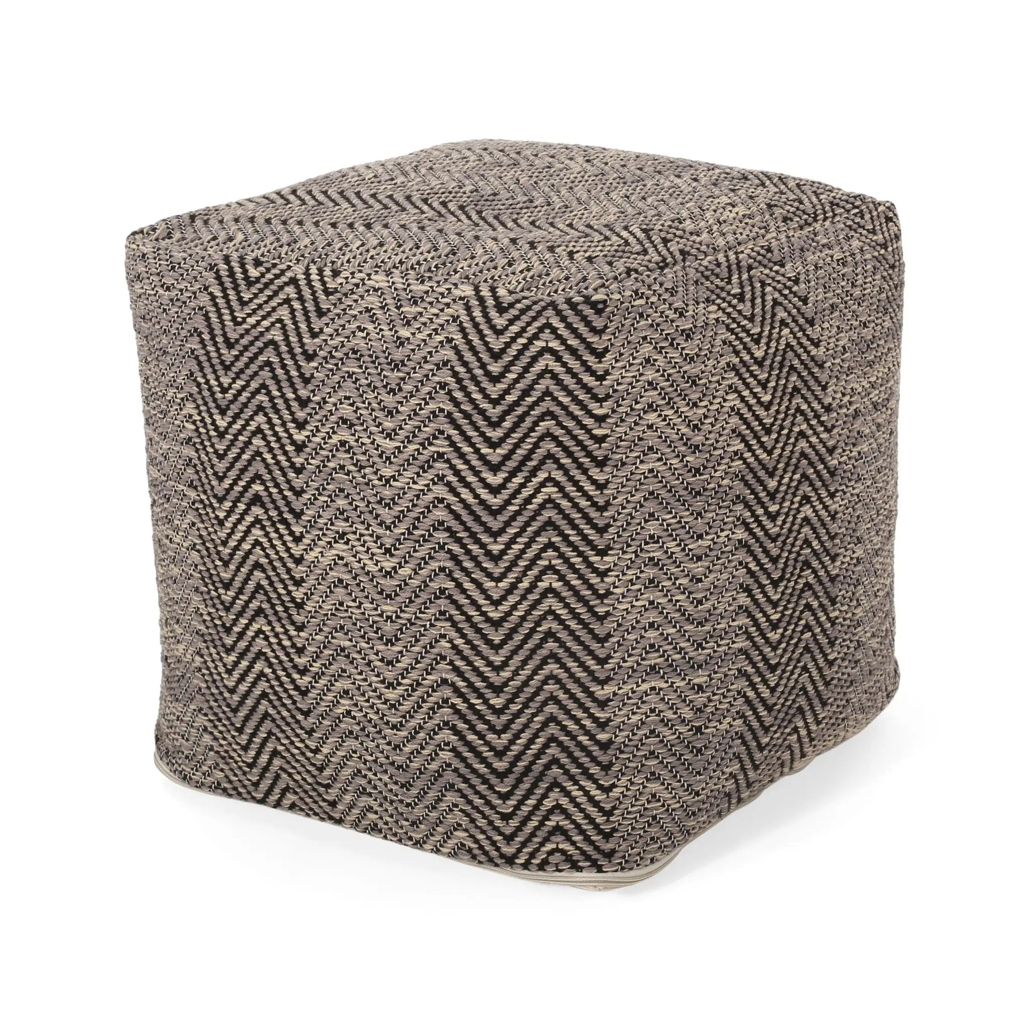 Barracuda - Handcrafted Cotton Pouf With Chevron Pattern - Brown / Beige by Unique Piece Furniture