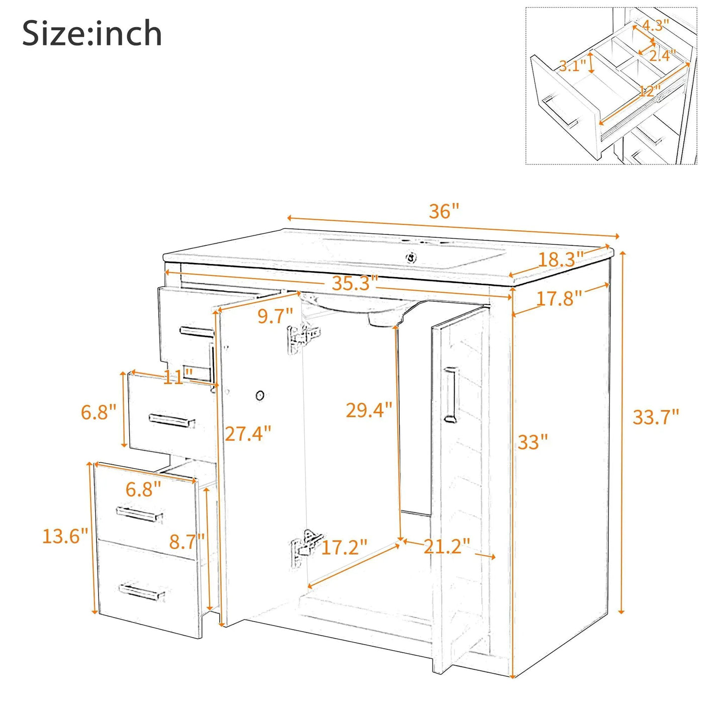 Bathroom Vanity With Sink Combo, Storage Cabinet, Freestanding Set With 3 Drawers & Soft Closing Doors by HouseOfZazla