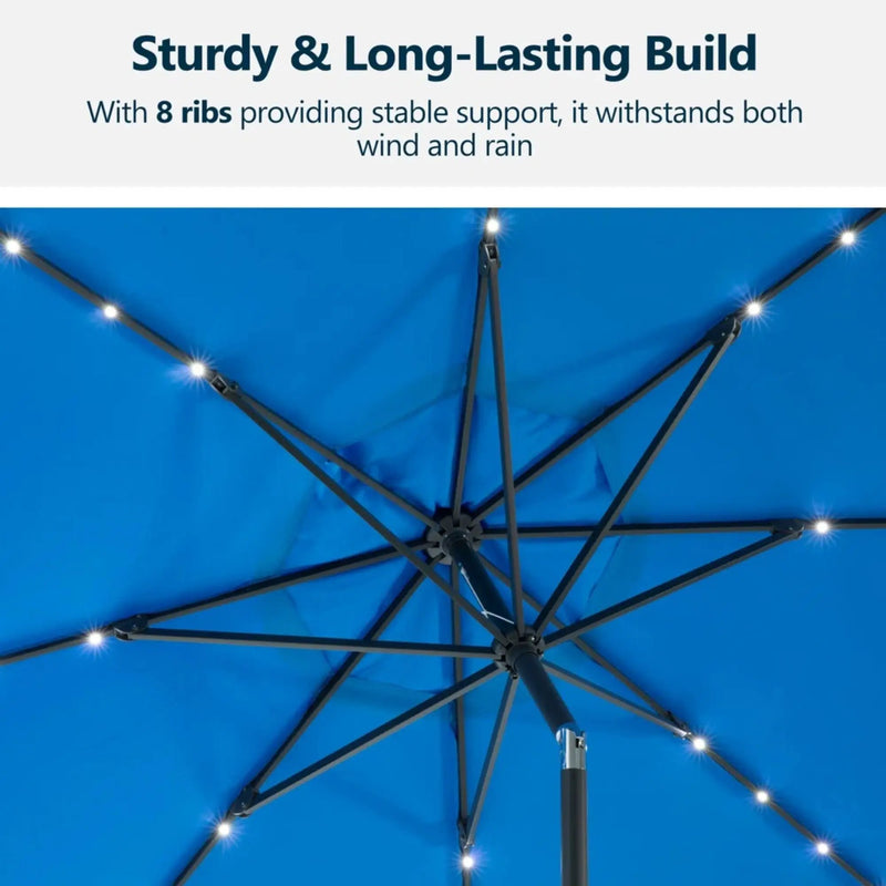 Solar LED Patio Umbrella With Crank Lift And Tilt, 8 Ribs, UV Resistant Canopy For Pool, Backyard & Patio (Without Base) - Blue by HouseOfZazla